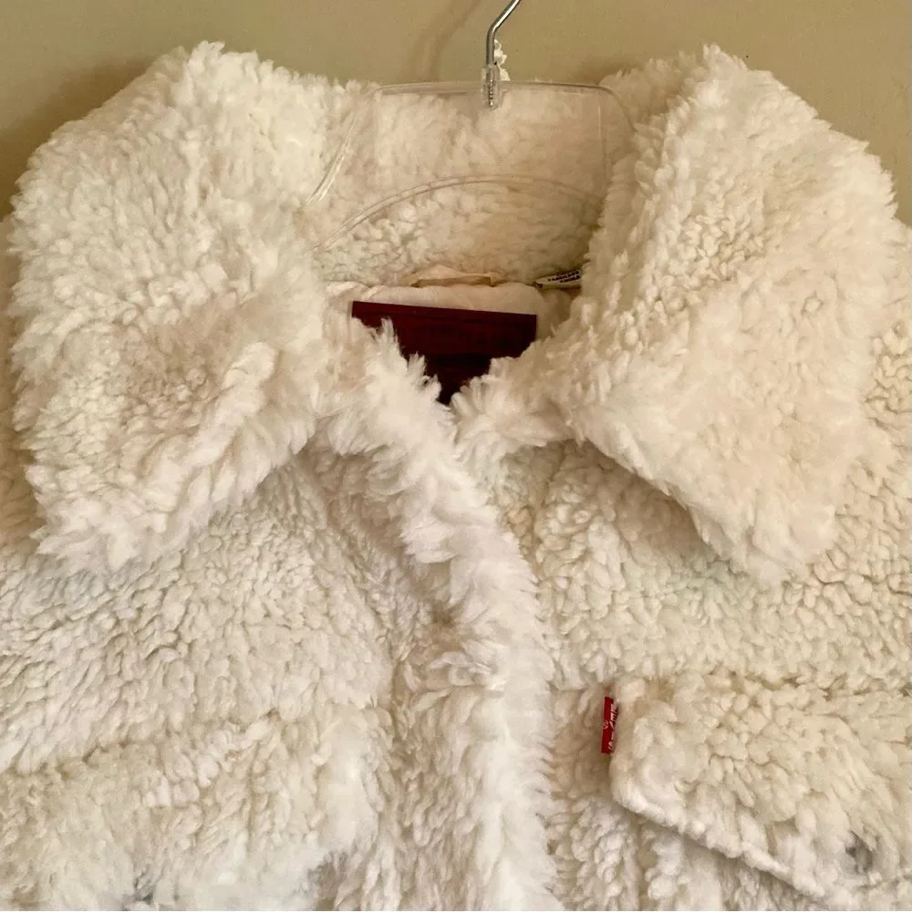 NEW Levi's Baby Bubble Sherpa Trucker Jacket Coconut Milk Cream Off White Size L - Picture 8 of 15
